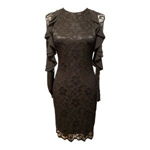 Belle Badgley Mischka Sheath Dress Black Floral Lace Size 2